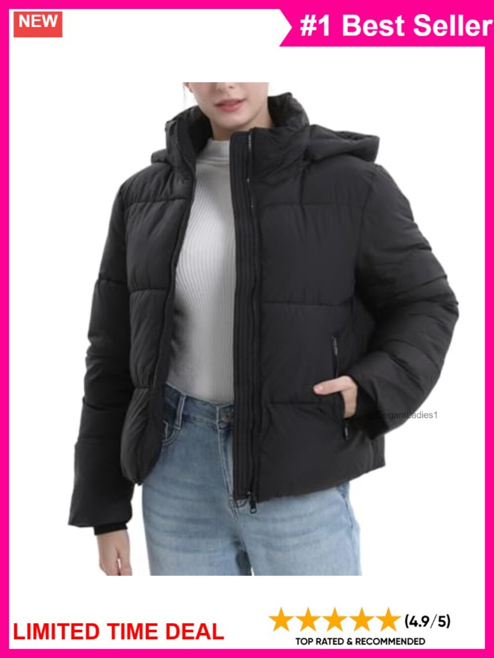 Women's Cropped Puffer Jacket Warm Winter Quilted Coat with Hood